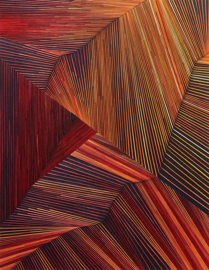 Olaf Holzapfel: Roter Wald bei Wazuka, 2025, wood, straw, natural plant dyes, hand-dyed, 130 x 102 cm