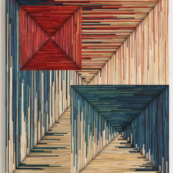 Olaf Holzapfel: Tableau 1, 2019, straw tinted with natural dyes, mounted on wood panel, 88 x 75 cm